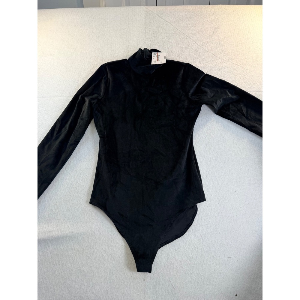 American Eagle Black Velvet Mock Neck Long Sleeve Bodysuit 037-3375 Medium NWT